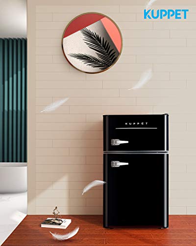 Kuppet Retro Mini Refrigerator 2-Door Compact Refrigerator For Dorm, Garage, Camper, Basement Or Office, 3.2 Cu.ft (Black) #TOP6