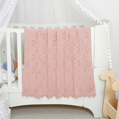 Image of mimixiong Baby Swaddle Blanket 100% Cotton Gender Neutral Pointelle Receiving Blanket for Boys Girls Cuddle Stroller Crib Blanket