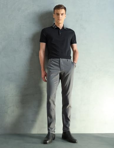 Image of Arrow Sport Men Slim fit Cotton SolidMid Rise waistTrousers