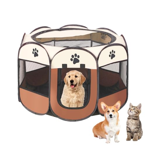 Recinto per Cani da Interno, Gabbia per Cani, Impermeabile Rete Traspirante, con Cerniera e Tasca Laterale, Tenda da Campeggio in Tessuto per Cuccioli, Gatti, Conigli, 74x74x43 cm