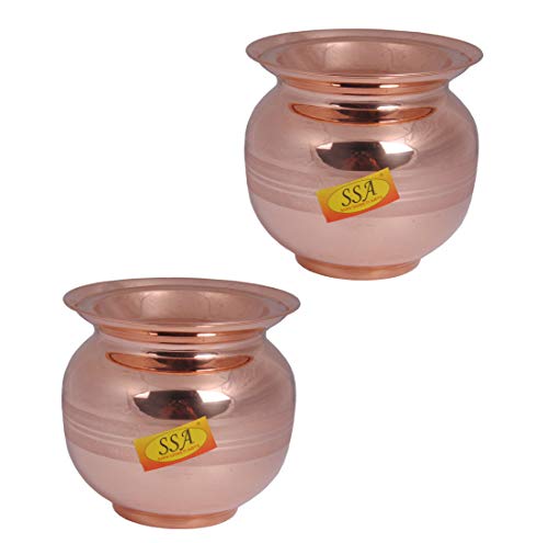 SHIV SHAKTI ARTS Handmade Pure Copper Kalash/Lota Silver Touch Design with Lid Volume=1000 ML Each for Diwali, Pooja, Festival-Home Decoration::Set of 2