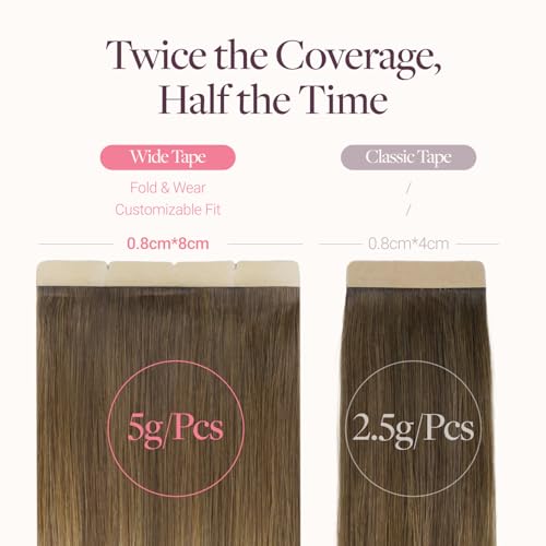 Image of GOO GOO Tape In Weft Hair Extensions Human Hair, 3 /8 /613 Walnut Brown to Ash Brown and Bleach Blonde, 8cm Wide Tape, 22inch 20pcs 100g, Tape Weft Hair Extensions, Seamless Tape in