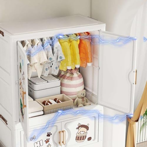 Image of Mevigo 4-Door Plastic Wardrobe for Kids| Almirah and Wardrobe for Baby Clothes| Modular Storage Cabinet with Wheel Organizer for Cupboard Rack for Clothes /Shoes /Books /Toy -White-70313