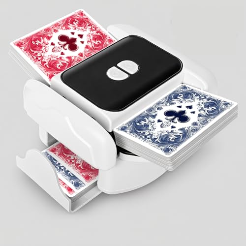 BEE&FLOWER Card Shuffler 2600mAh Rechargeable Auto-Stop Automatic Card Shuffler Low Noise Fits 1-2 Decks Compatible with Poker, Blackjack, Phase 10 (Black+White)