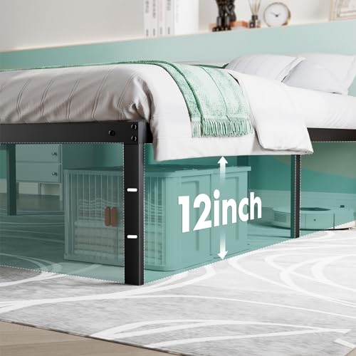 Image of Sweetcrispy Twin Bed Frame - Heavy Duty Metal Platform Bed Frames Twin Size with Storage Space Under Frame, No Box Spring Needed, 14 Inches, Sturdy Steel Slat Support