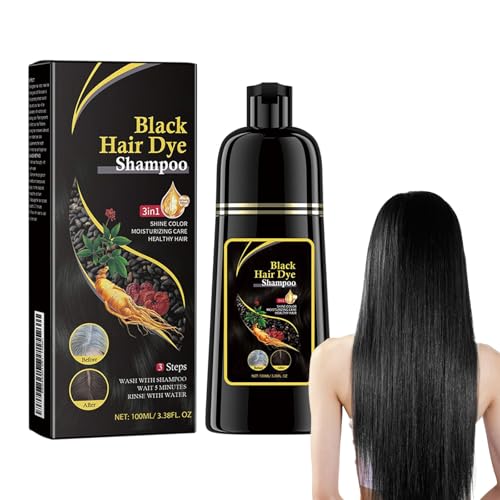 Dyceittdia 100ml Champú Tinte, Champú tinte instantáneo, 3 en 1 Instantáneo Champú para el Cabello Negro, Hidratación Capilar, Champú limpiador y Reparador, Negro, hair3