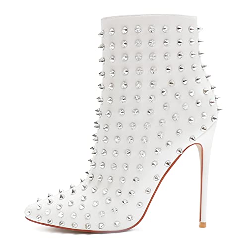 COLETER Women's Rhinestone Ankle Boots with Rivets Closed Pointed Toe Stilettos Autumn Warm Dress Booties - Main Image