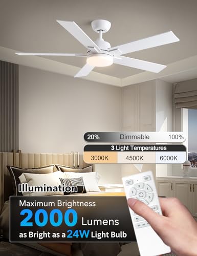 Image of Rayqueen 52 Inch White Ceiling Fans with Lights and Remote,Includes Downrod