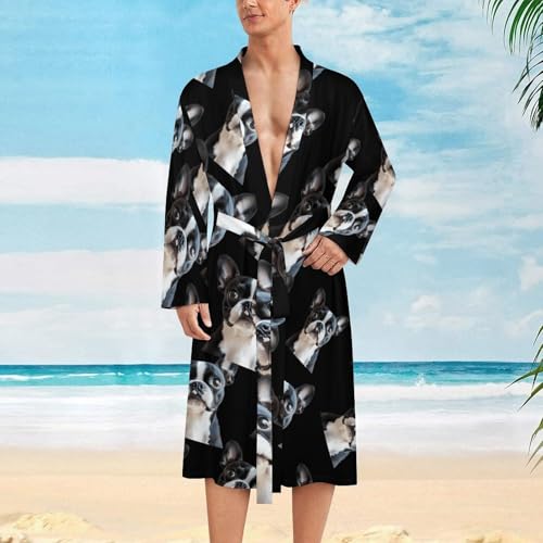Bata de baño para hombre Cute Terrier de manga larga y ropa de dormir ligera hasta la rodilla 3