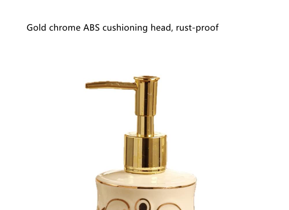 Seifenspender, Handseifenspender, Keramik-Spülmittelspender for die Küchenspüle mit Goldener Pumpe, Handseifenspender, dekorative nachfüllbare Flasche mit Barock-Gold- und Blumenmuster in Weiß