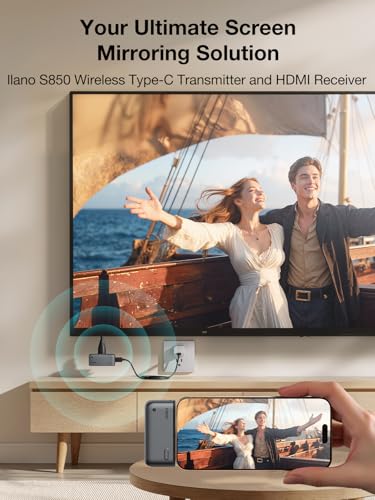 llano S850 Upgraded Type-C Wireless HDMI Transmitter and Receiver, 50M, Ultra 4K Decode Input 1080P@60Hz Output, Plug&Play 5G+2.4G and Audio for Phone/Tablet/Laptop/PC to Monitor/Projector/TV (Black) - Thumbnail 2