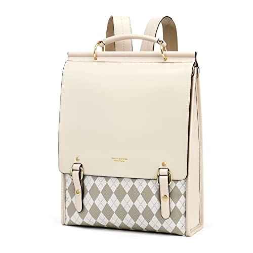 Cnoles Leather Backpack Purse For Women Fashion Ladies Vintage Bag Casual College Travel Backpacks Large bags White