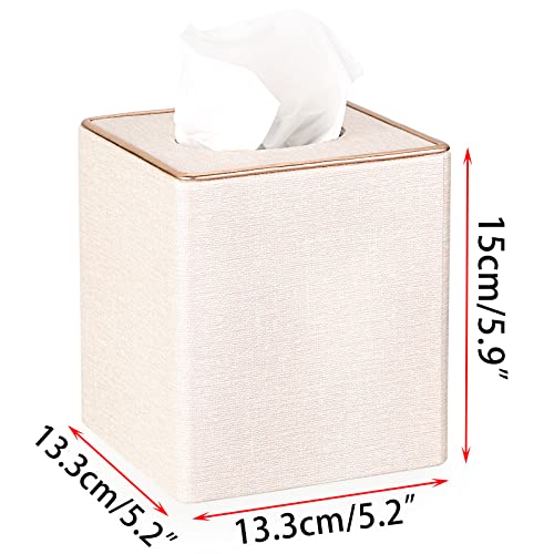 Sumnacon Square Linen Tissue Box Cover - Stylish Cube Tissue Box Holder with Magnetic Bottom, Decorative Tissue Box for Vanity Toilet Tank Dresser Night Stand Table Countertop Office Car, Beige - Thumbnail 5