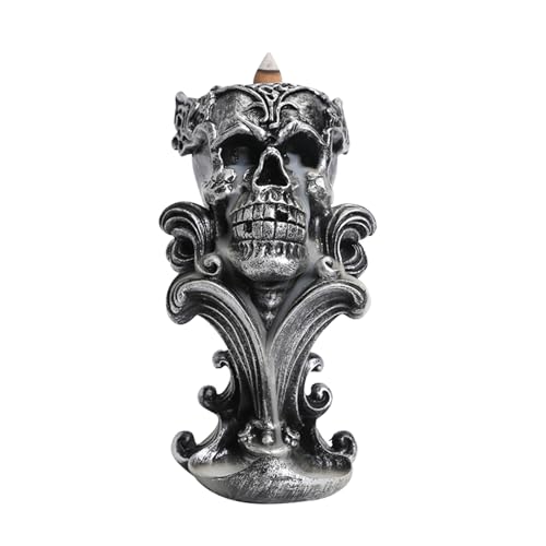 kiss me Bruciatore di incenso a flusso inverso, in resina, a forma di teschio, bruciatore di incenso a cascata, decorazione per la casa, 20 coni di incenso a flusso inverso, 30 bastoncini di incenso