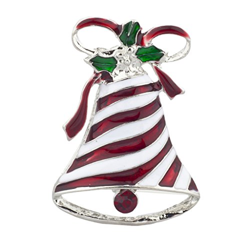 LUX ACCESSORIES Silvertone Christmas X-mas Holiday Bell Ribbon Enamel Brooch
