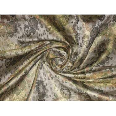 Brocart de soie gris vert marron 111cm tissu luxe haute couture au mètre