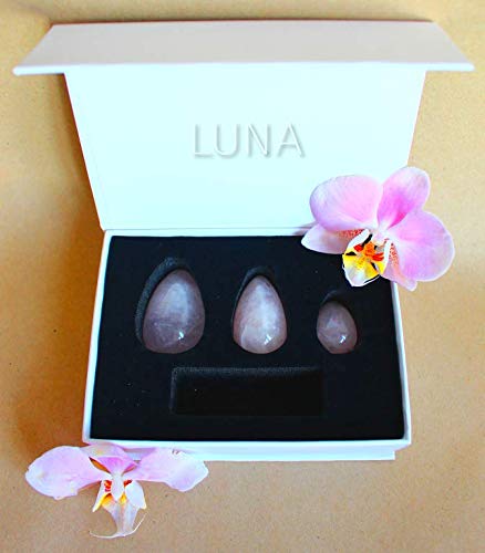 Luna Yoni Eggs, Rose Quartz, Set of 3, Drilled, Certified Product, Helps to Strengthen Pelvic Floor Muscles
