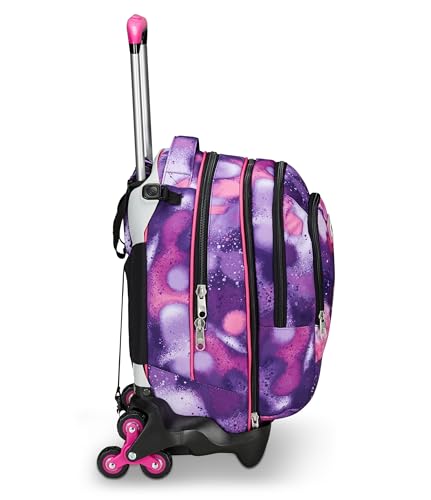 Seven Schulranzen Detach mit Trolley-Funktion, Rucksack mit Rollen, zum Ziehen, für Schule Sport Freizeit, ab 1. Klasse, 3 in 1, mit Trinkflaschenfach, mit kleinem Rucksack, für Kinder, violett