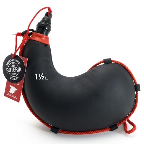 Bota de Vino Curva Tradicional Piel de Cabra Interior de Látex Todas las Bebidas Color Cuero Negro (1,5 Litros)