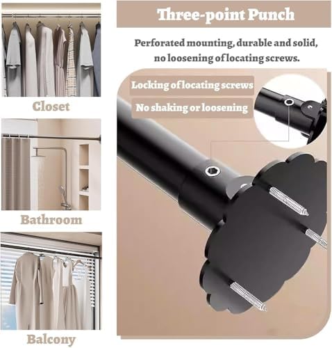 Adjustable Closet Rod Flange for Angled Walls, 180° Swivel Shower Curtain Rod Bracket, Drilling Support Holder, Fits 29-45" (75-115cm), Black Finish