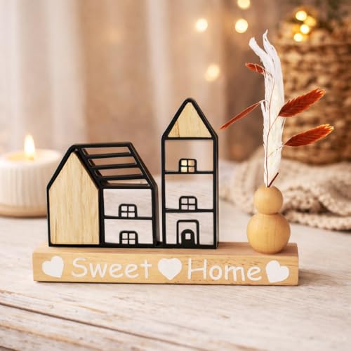 Image of CraftVatika Home Decoration Items for Living Room, Wooden Showpiece for Home Decor Bedroom, House Warming Gifts, Tabletop Decoration Items, Sweet Home Housewarming Wedding Birthday Gift for Man Woman