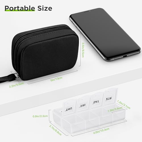 Image of Zannaki Cute Pill Organizer for Purse with Two Removable 7-Day Pill Box, Travel PU Leather Pill Case, Portable Weekly Pill Container with Storage Bag to Hold Vitamins, Fish Oils, Supplements (Black)