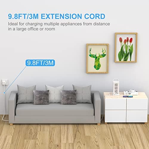 Tower Extension Lead with USB Slots 3M,AUOPLUS 12 Way Vertical Extension Lead with 3 USB Slots(3.1A), Multi Plug Socket Charging Station 2990W/13A ,Tower Power Strip for Home,Office,School
