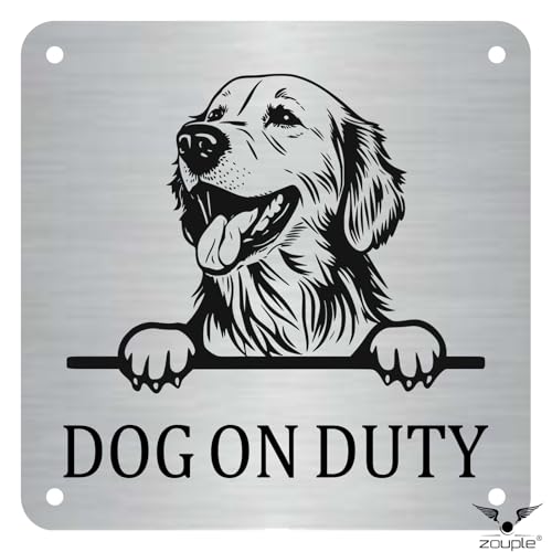 Image of Beware of Dog Sign, Golden Retriever, 8x8 Inch, Durable Steel, Triple Mount