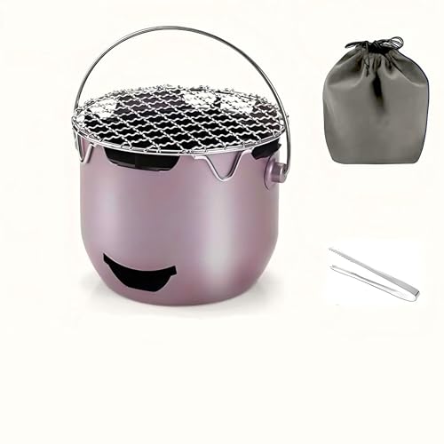 ‌Portable Stainless Steel Mini Charcoal Grill,Tea Stove, 2-in-1 Outdoor Camping BBQ Pit for Picnic,Garden,Backyard,and Travel,Compact Carbon Fire Burner for Roasting Meat,Boiling Tea,Heating. (pink)