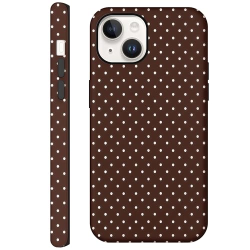 Kaislandy Aesthetic Cases for iPhone 13, Glossy Hybrid 2-Layer Hard Cover, Protective Scratch Resistant Shell, Brown Polka Dot