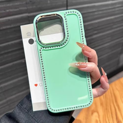 Coque iPhone 15 Pro de luxe paillettes verte finition premium dos antichoc