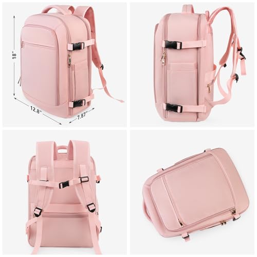 Image of Rinlist Travel Backpack, Large Backpack for Men Women, Flight-approved Carry-on Backpack, 40L Personal Item Travel Backpack, Travel Essentials, Pink