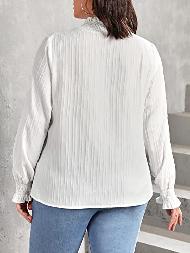 top feminino tamanho grande Plus Frilled Neck Flounce Sleeve Blouse (Color : White, Size : 1XL)