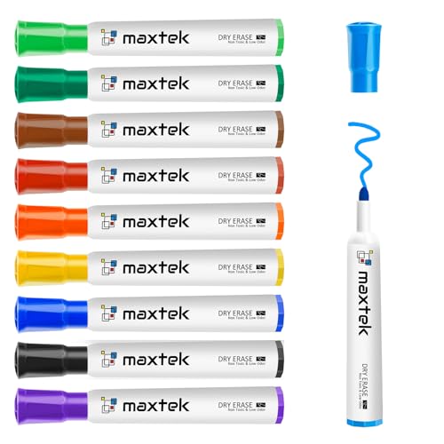 maxtek Whiteboard Markers Bullet Tip Dry Wipe Pens for White board Flip Chart Low Odor Whiteboard Pens White Board Markers Erasable for School Office Home - Assorted Colours (Pack of 10)