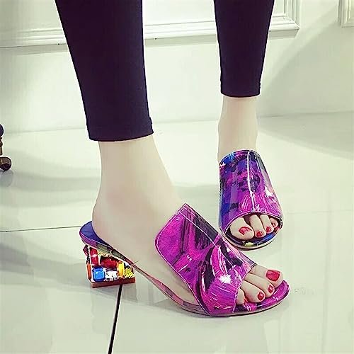 TOSOFT Summer Shoes For Women Sandals Candy Colours Mid-Heeled Slides Slippers Dress Sandals Party Shoes With Block Heel3