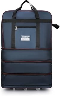 Expandable Extra Large Travel Oxford Duffel Bag with Wheels Waterproof Lightweight Traveling Foldable Suitcase (Blue)