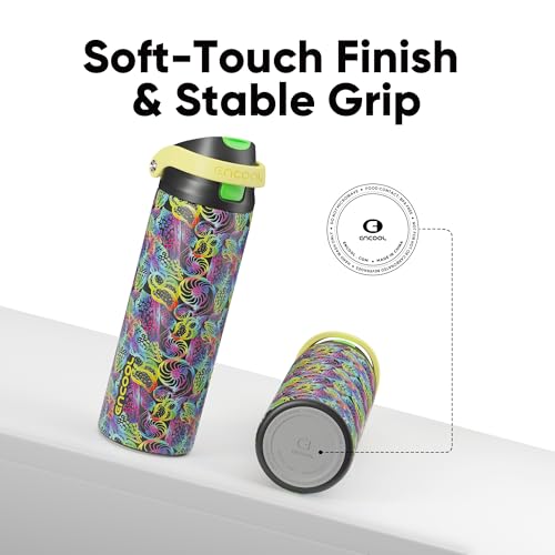 Image of ENCOOL Leakproof Insulated Water Bottle with Straw Dual-Sip Water Bottle Bag-Safe Design for Work, Commute & Gym - Keeps Drinks Cold All Day, 24 oz, Neon Conch
