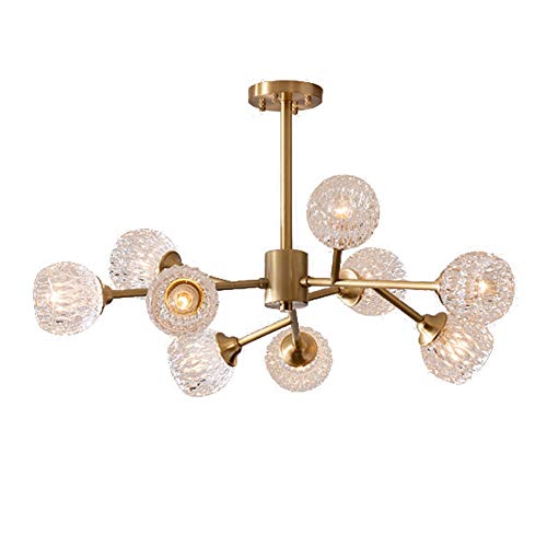 ABBD Spoutnik en Laiton Massif Lustre Cristal 6-branchement des Lumières Pendant Lighting Luminaire pour Chambre à Coucher,Molécule Magic Bean Ceiling Light pour Salle à Manger-Cuivre 9 Têtes