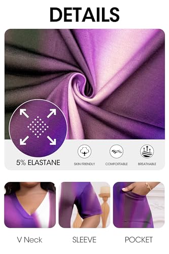 Image of Runwind Plus Size T Shirt Maxi Dress for Women Short Sleeve V Neck Casual Long Dresses with Pockets