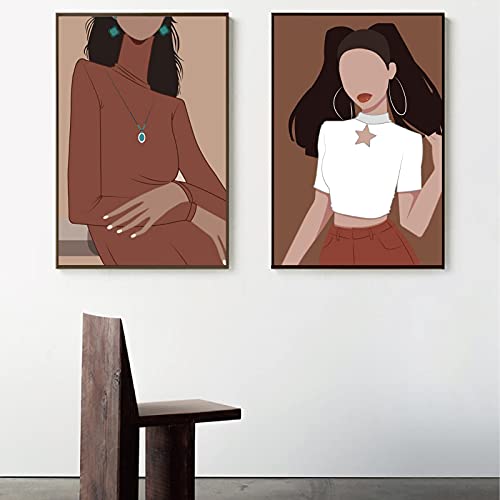 Art mural abstrait mode contre les murs nus | Duo de toiles vintage élégantes 60x80