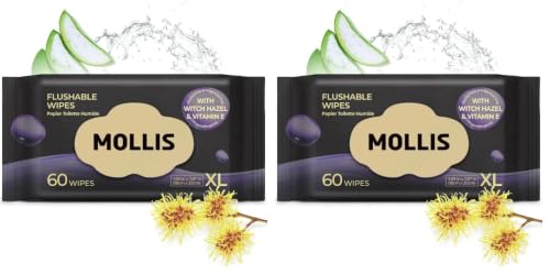 Image of MOLLIS Witch Hazel Flushable Wipes for Adults, Extra Large, 120 Count
