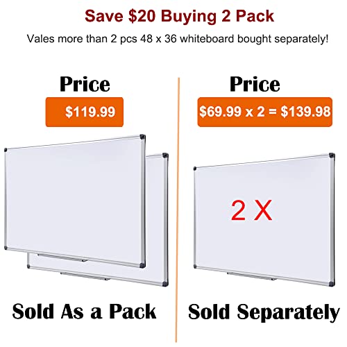 Dexboard 2 Pack 48 X 36 Large Magnetic Dry Erase Board With Removable Marker Tray| Commercial Quality Wall-Mounted Aluminum Message Presentation White Board For Home Office Classroom #TOP2