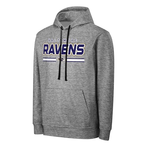 FOCO NFL Men's Officially Licensed Gray Team Color Primary Logo Wordmark Performance Victory Stripe Pullover Hoodie, Baltimore Ravens, Large