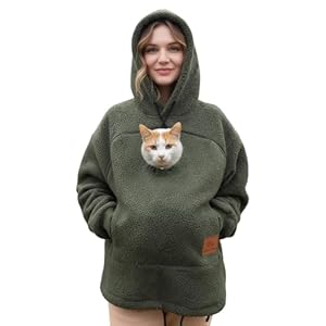 Hoodie Damen Pullover Mit Katzentasche Hundetasche Übergröße Kapuzenpullover Warm Haustier Carrier Sweatshirt Kuschel Mit Kängurutasche Niedlich Katzenmotiv Hoody Winter Hund Tragetasche Kapuzenpulli