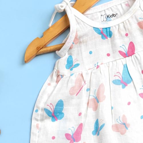 Image of Kidbea Organic Cotton Baby Girl Dresses | Muslin Frock for Girls | Soft Breathable Cute Printed Summer Wear Clothes with Tie-Up Shoulders