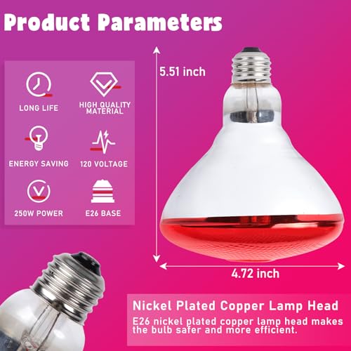 image for LUCKY HERP Infrared Heat Lamp for Chickens, 250 Watt Red Heat Lamp Bul