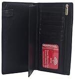 MARSHAL Genuine Leather Checkbook Cover Wallet Organizer with Credit Card Holder (Black)