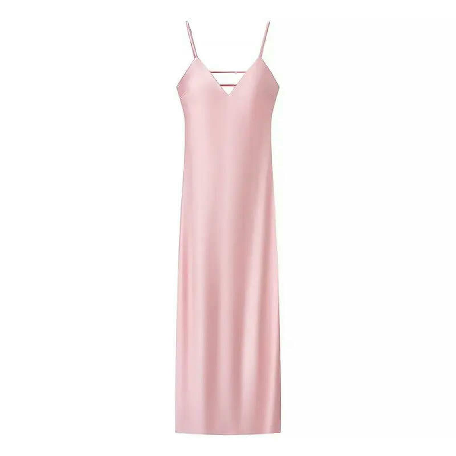Abito Donna Invernale Estivo da con Scollo A V Giallo, Elegante Senza Maniche Ampio, Maxi Abiti Festa Donna-Rosa-l