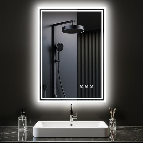 PESENXAN Badspiegel mit Beleuchtung 50x70cm, Spiegel Bad mit Beleuchtung 3 Lichtfarben, Dimmbar, Anti-Beschlag, Bad Spiegel mit Licht… – Ansicht 1