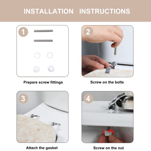 Round Toilet Seat Natural Wood Toilet Seat With Zinc Alloy Hinges, Easy To Install Also Easy To Clean, Anti-Pinch Marble Toilet Seat By Angol Shiold (Round, Beige Pink) #TOP5